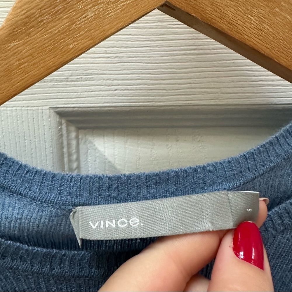 Vince Cashmere Trimless Sweater Hydrangea light Blue Long-Sleeve Crew s Small - Picture 5 of 8